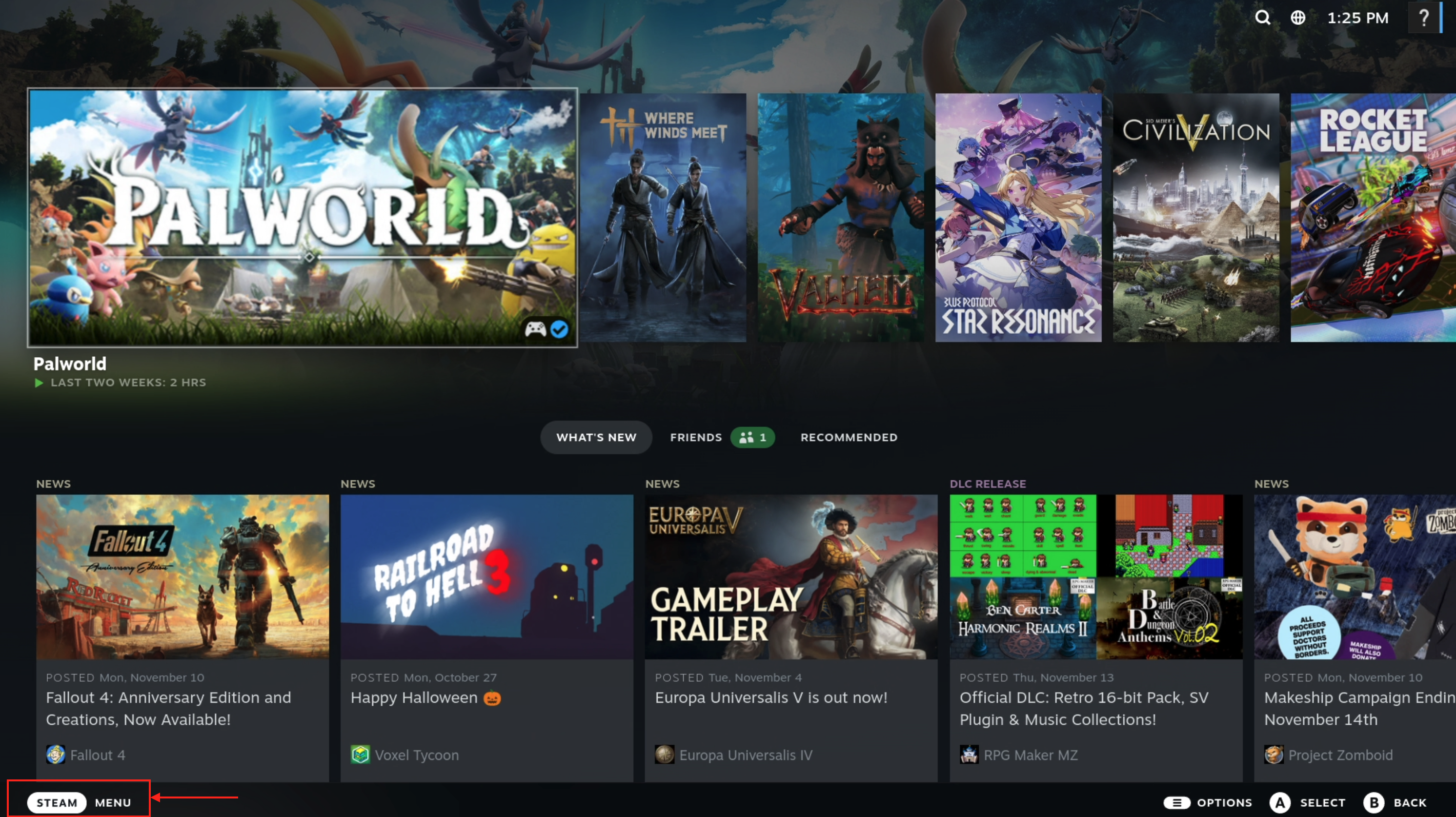 Open Steam menu