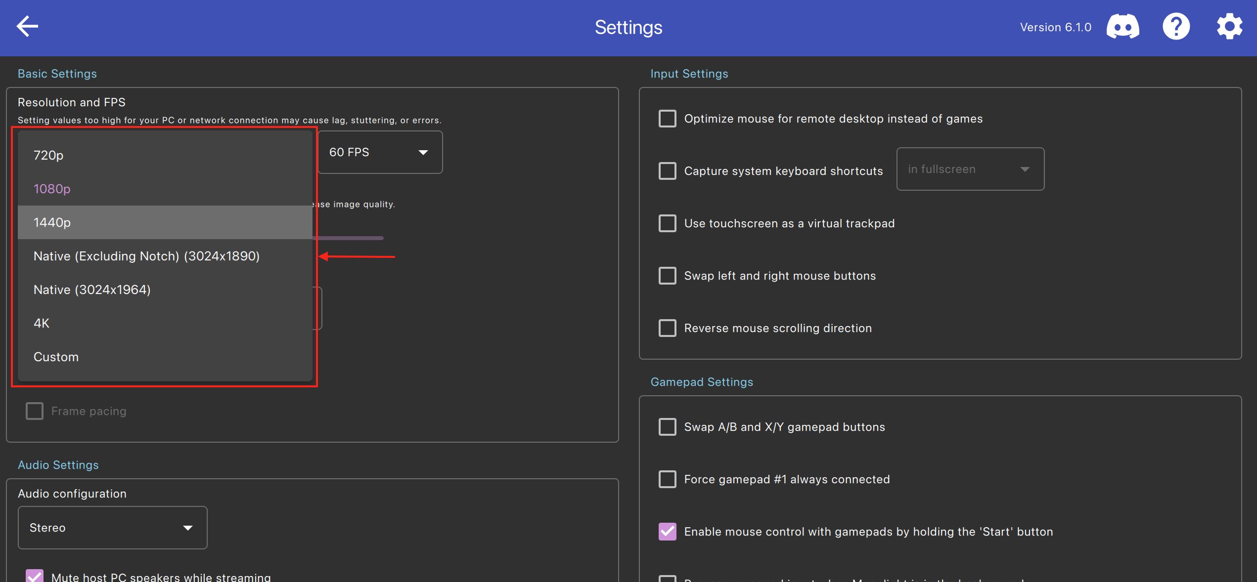 Selecting streaming resolution